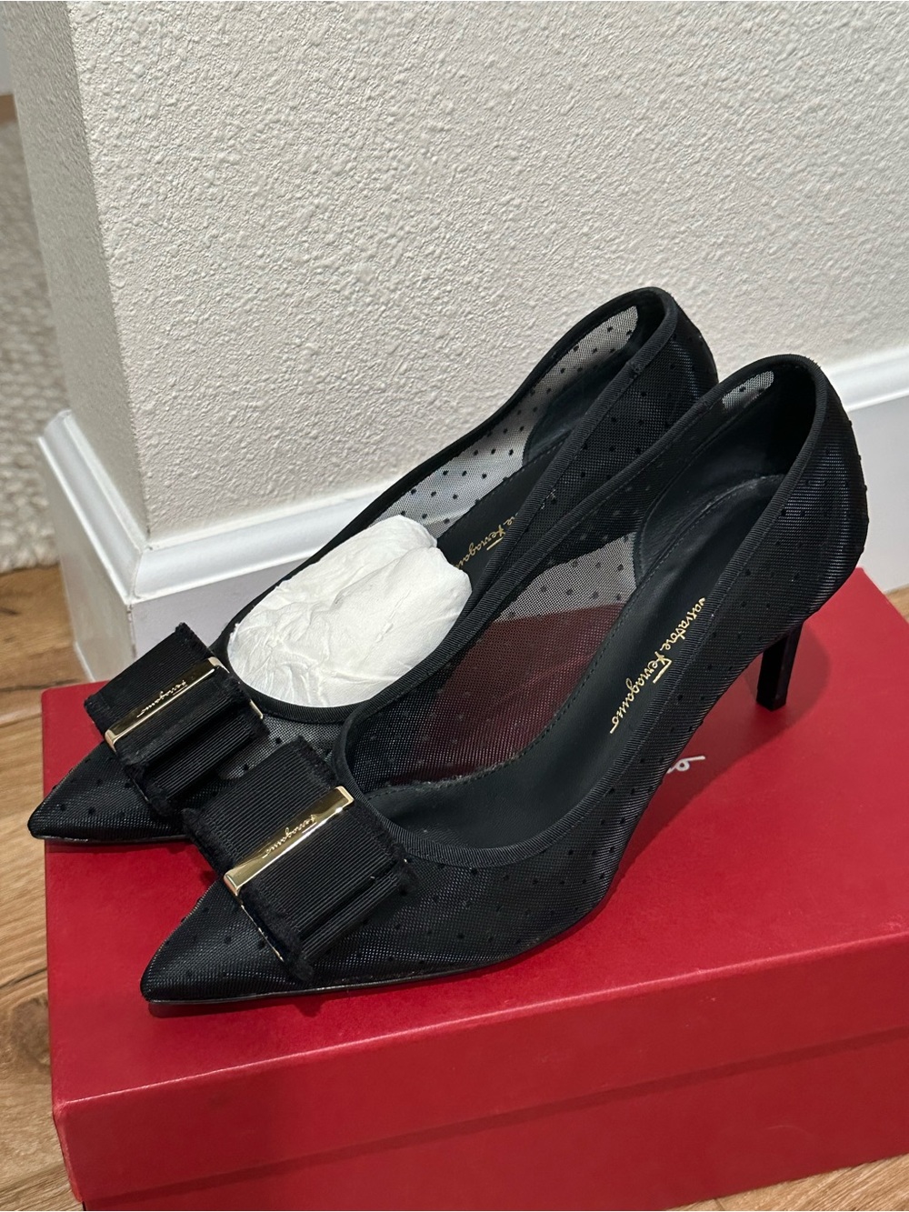Black Pointed Toe Bow Pumps by Salvatore Ferragamo
